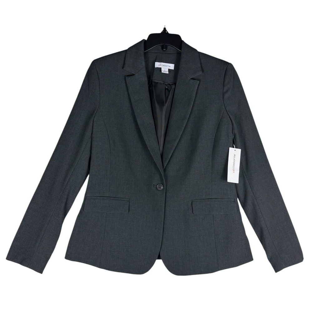 Liz Claiborne Womens Charcoal Heather One Button Blazer Jacket Size 6 NWT